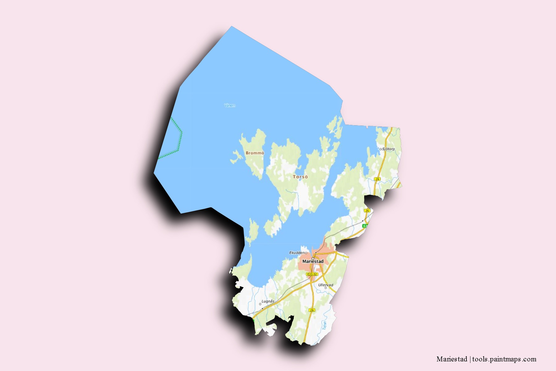 Mariestad neighborhoods and villages map with 3D shadow effect