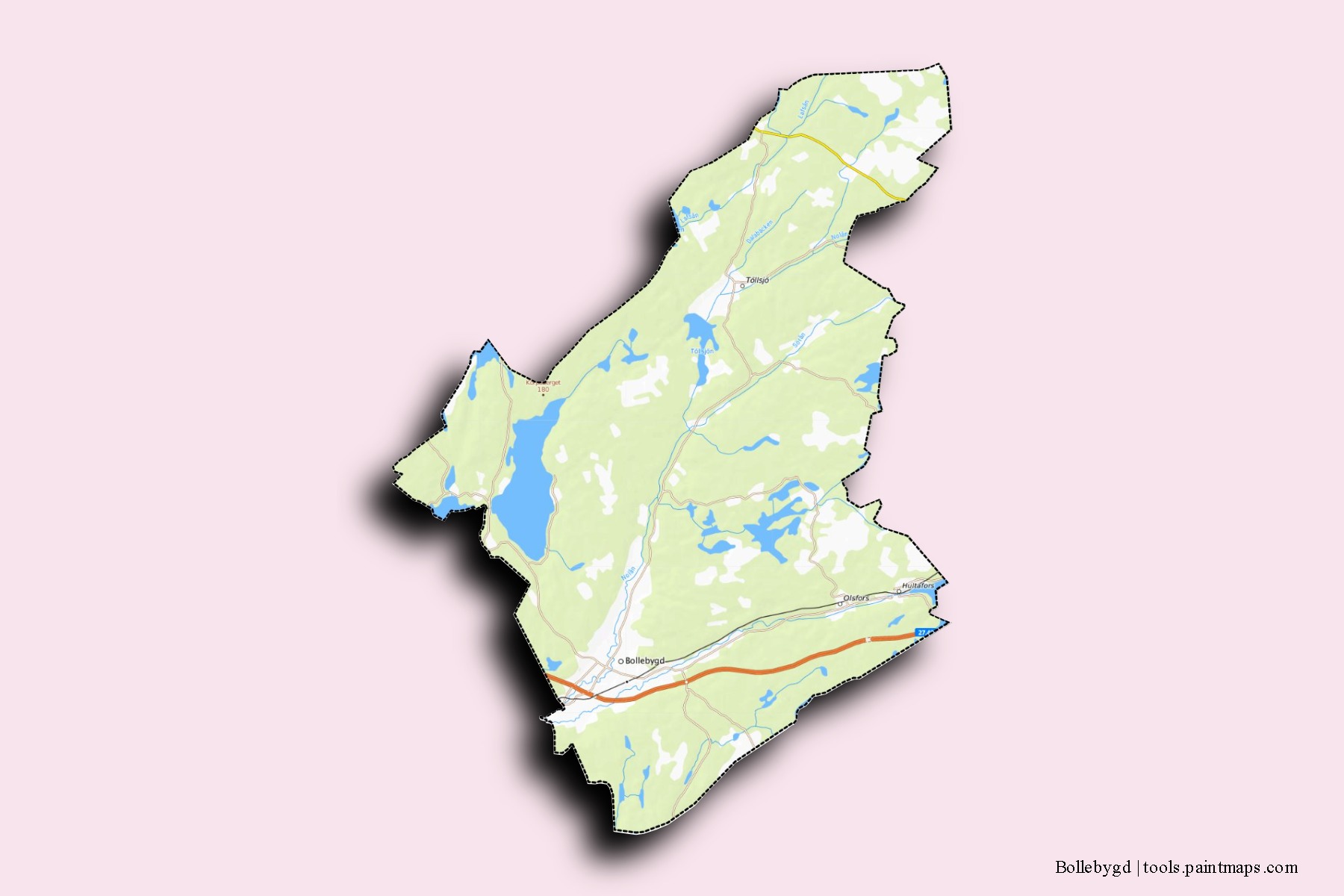 Mapa de barrios y pueblos de Bollebygd con efecto de sombra 3D