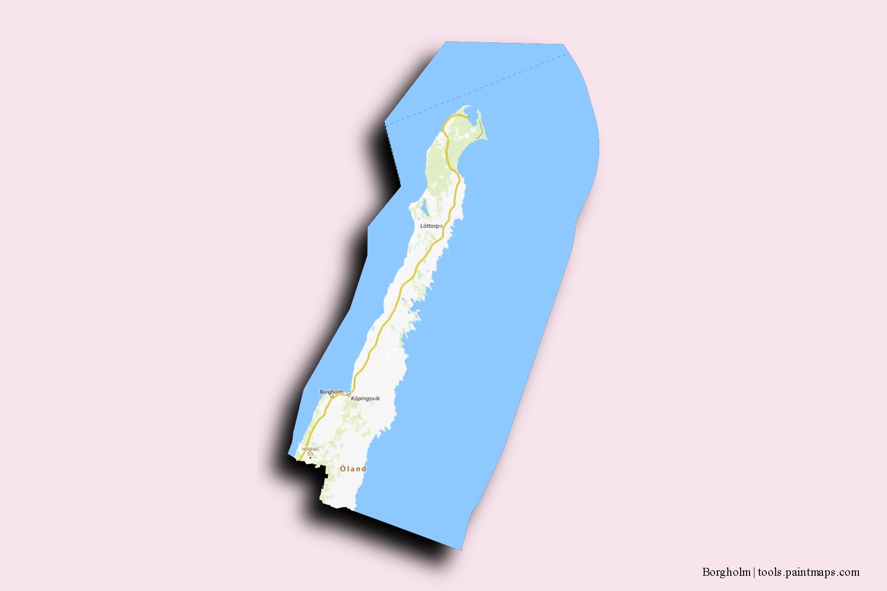 Mapa de barrios y pueblos de Borgholm con efecto de sombra 3D