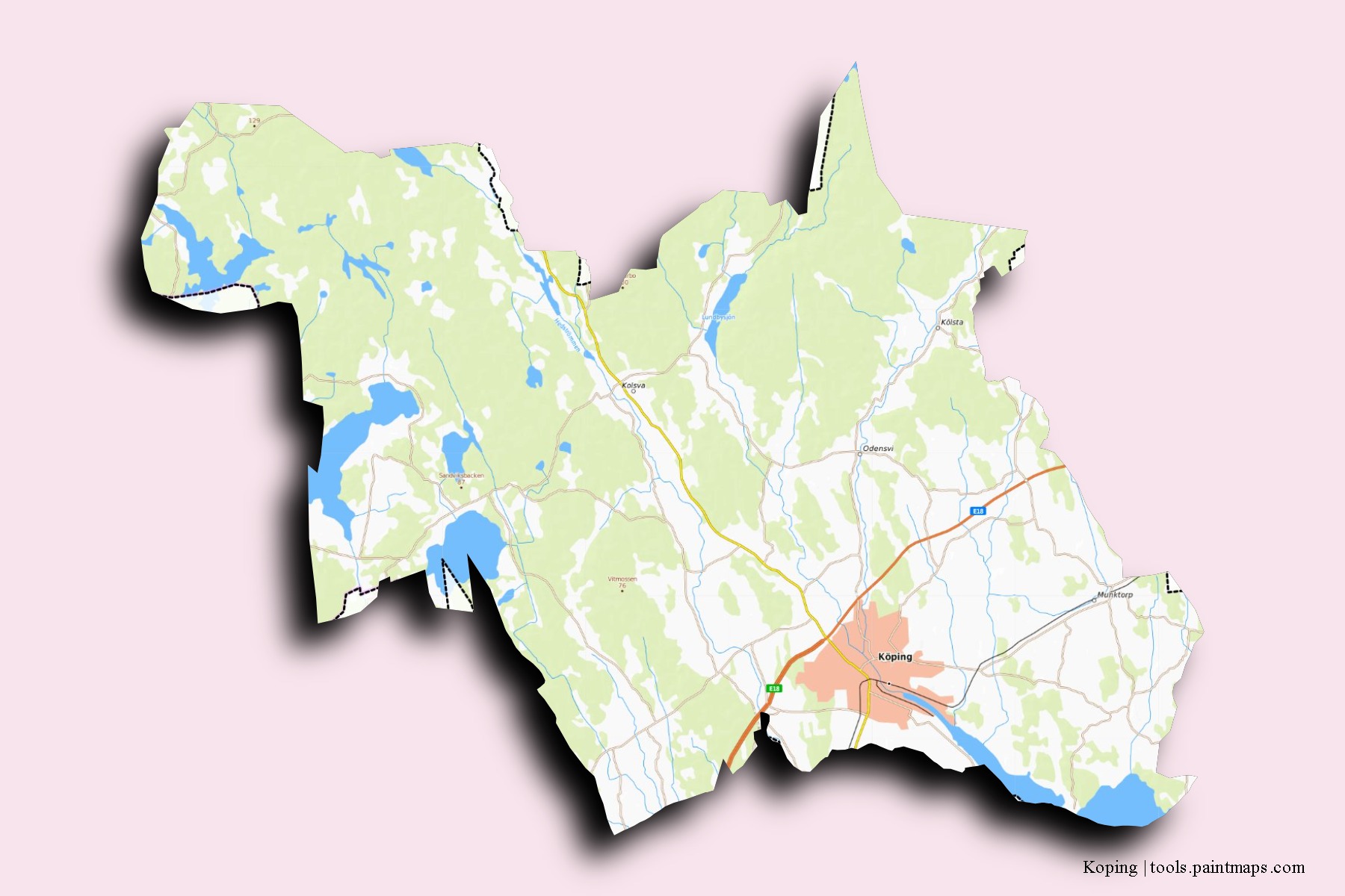 Koping neighborhoods and villages map with 3D shadow effect