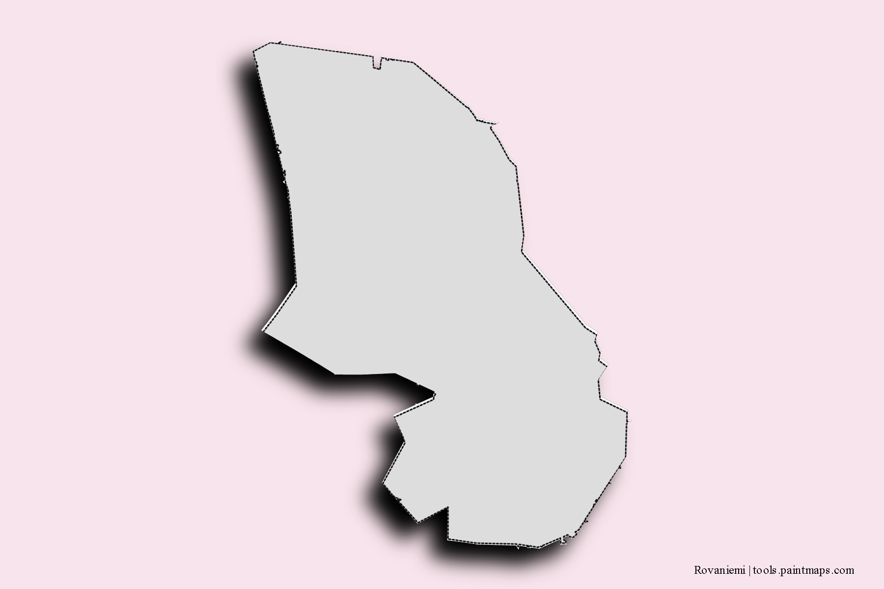 Mapa de barrios y pueblos de Rovaniemi con efecto de sombra 3D