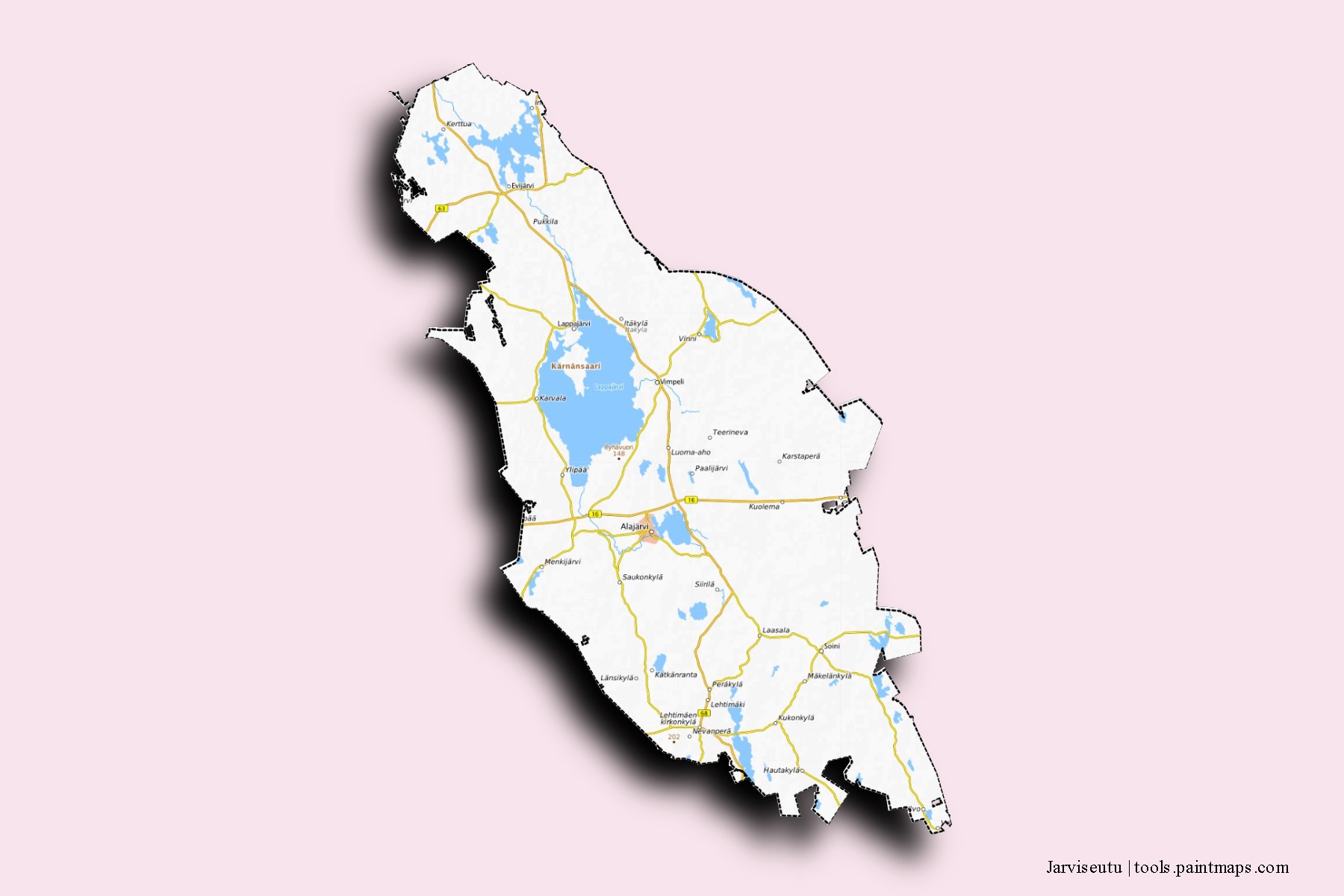 Mapa de barrios y pueblos de Jarviseutu con efecto de sombra 3D