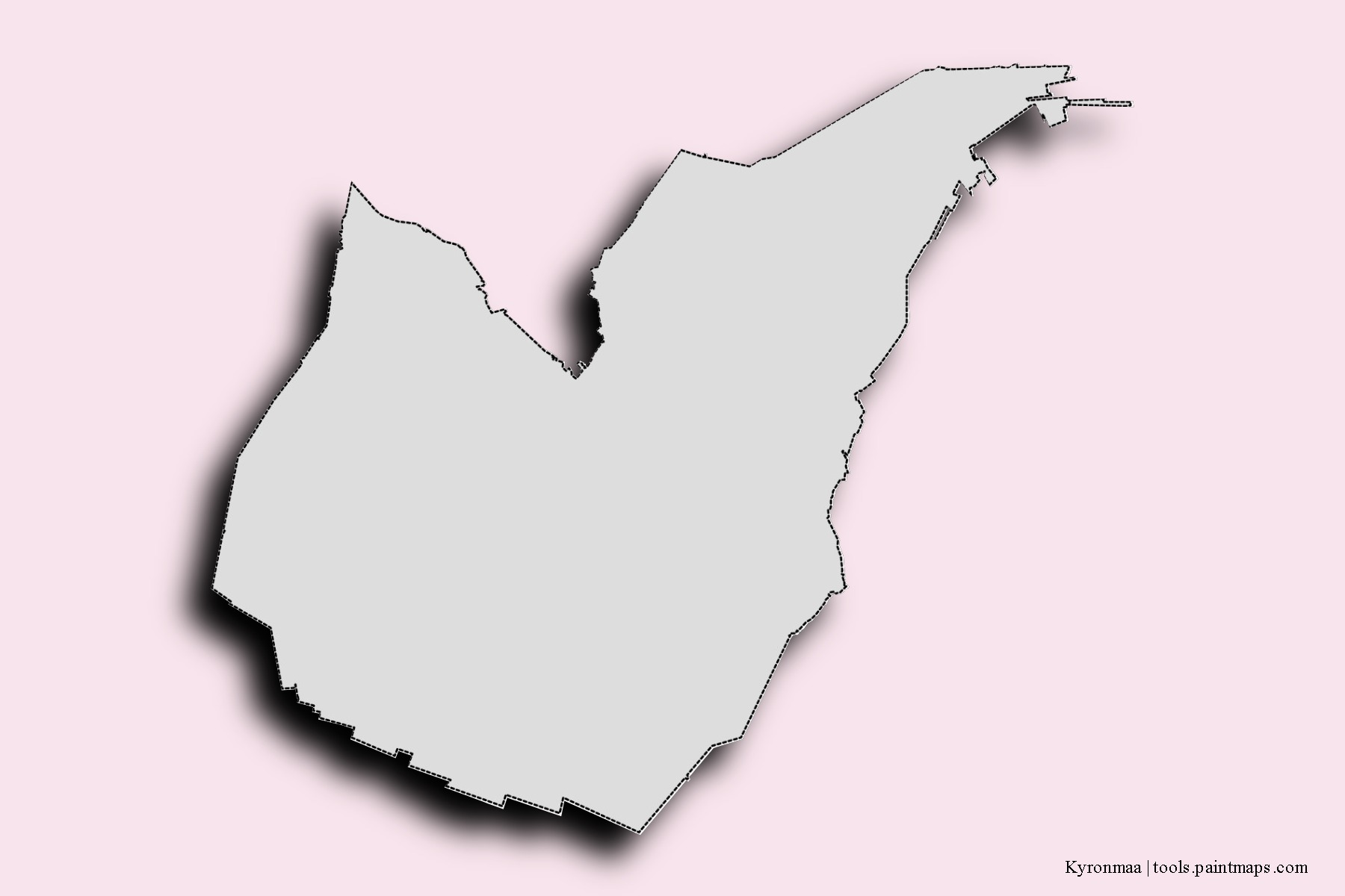 Mapa de barrios y pueblos de Kyronmaa con efecto de sombra 3D