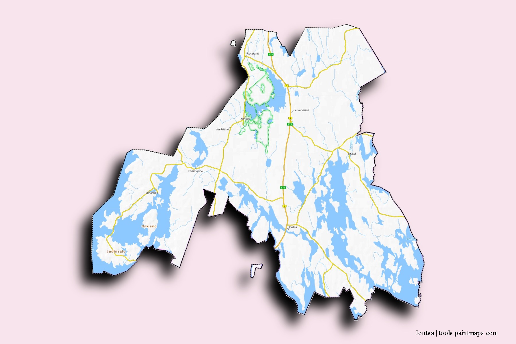 Joutsa neighborhoods and villages map with 3D shadow effect