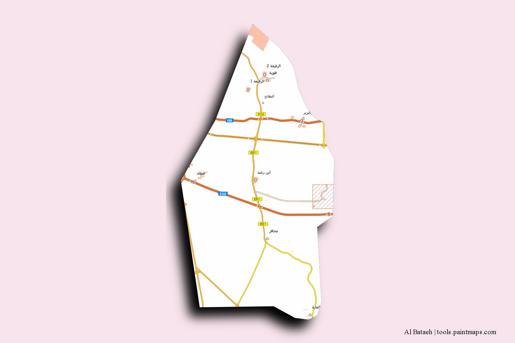 Mapa de barrios y pueblos de Al Bataeh con efecto de sombra 3D