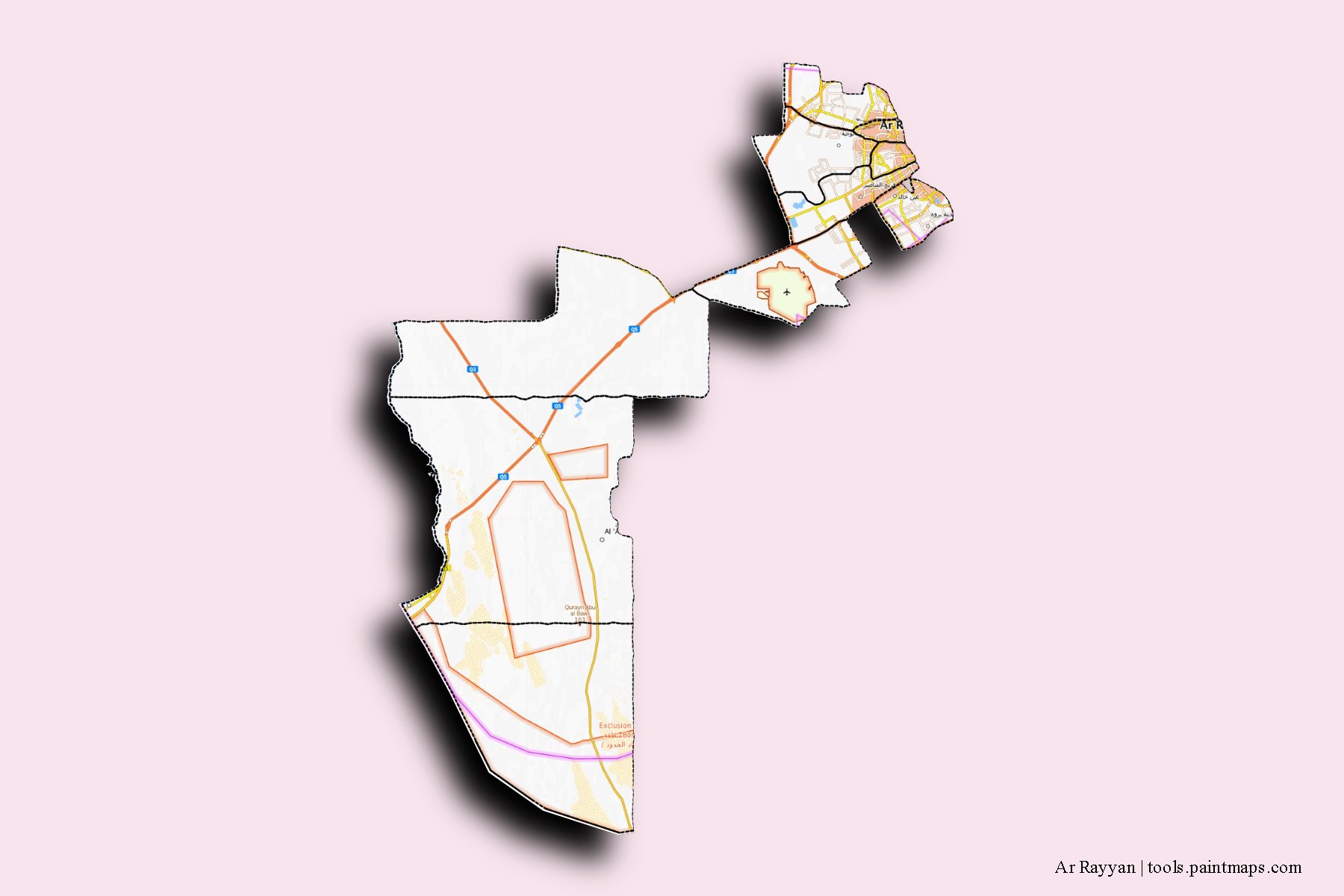 3D gölge efektli Er Reyyan ve ilçeleri haritası