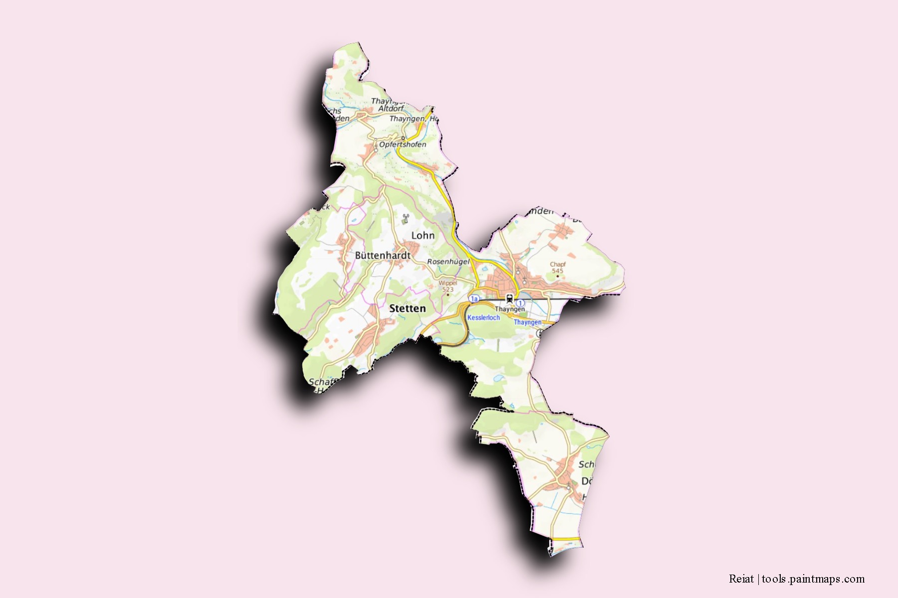 Reiat neighborhoods and villages map with 3D shadow effect