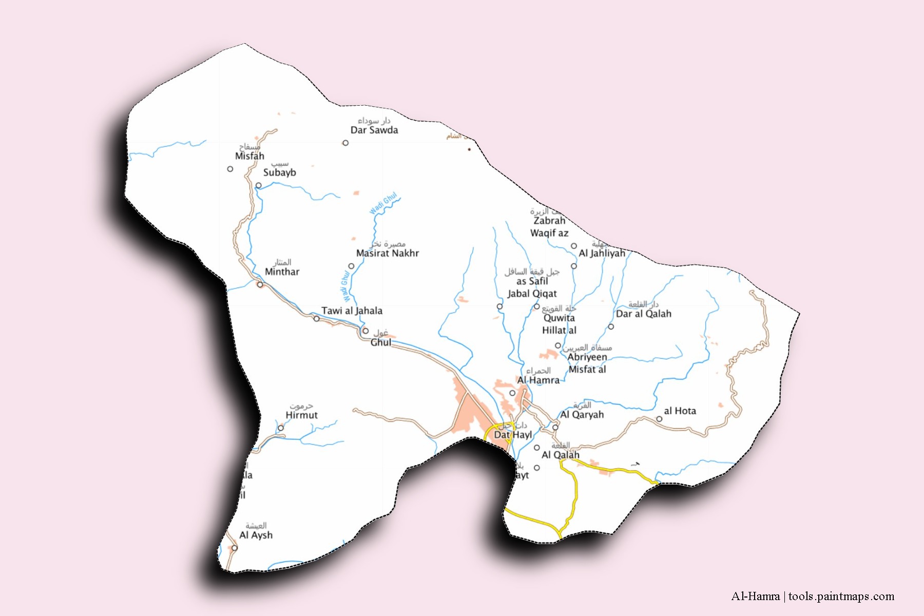 Al-Hamra neighborhoods and villages map with 3D shadow effect