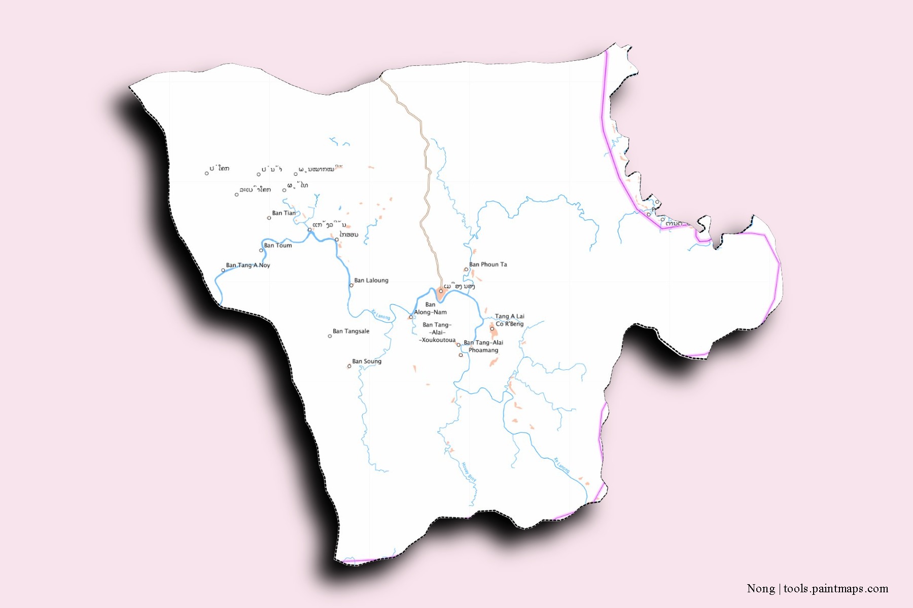 Mapa de barrios y pueblos de Nong con efecto de sombra 3D