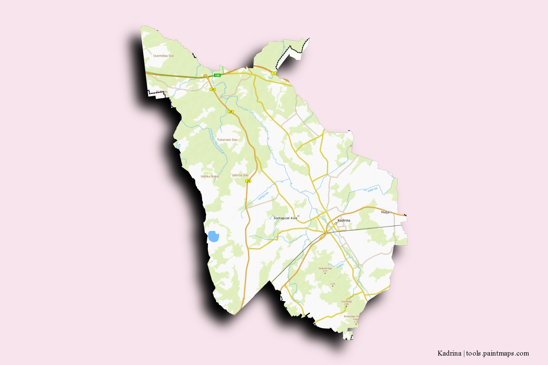 Mapa de barrios y pueblos de Kadrina con efecto de sombra 3D