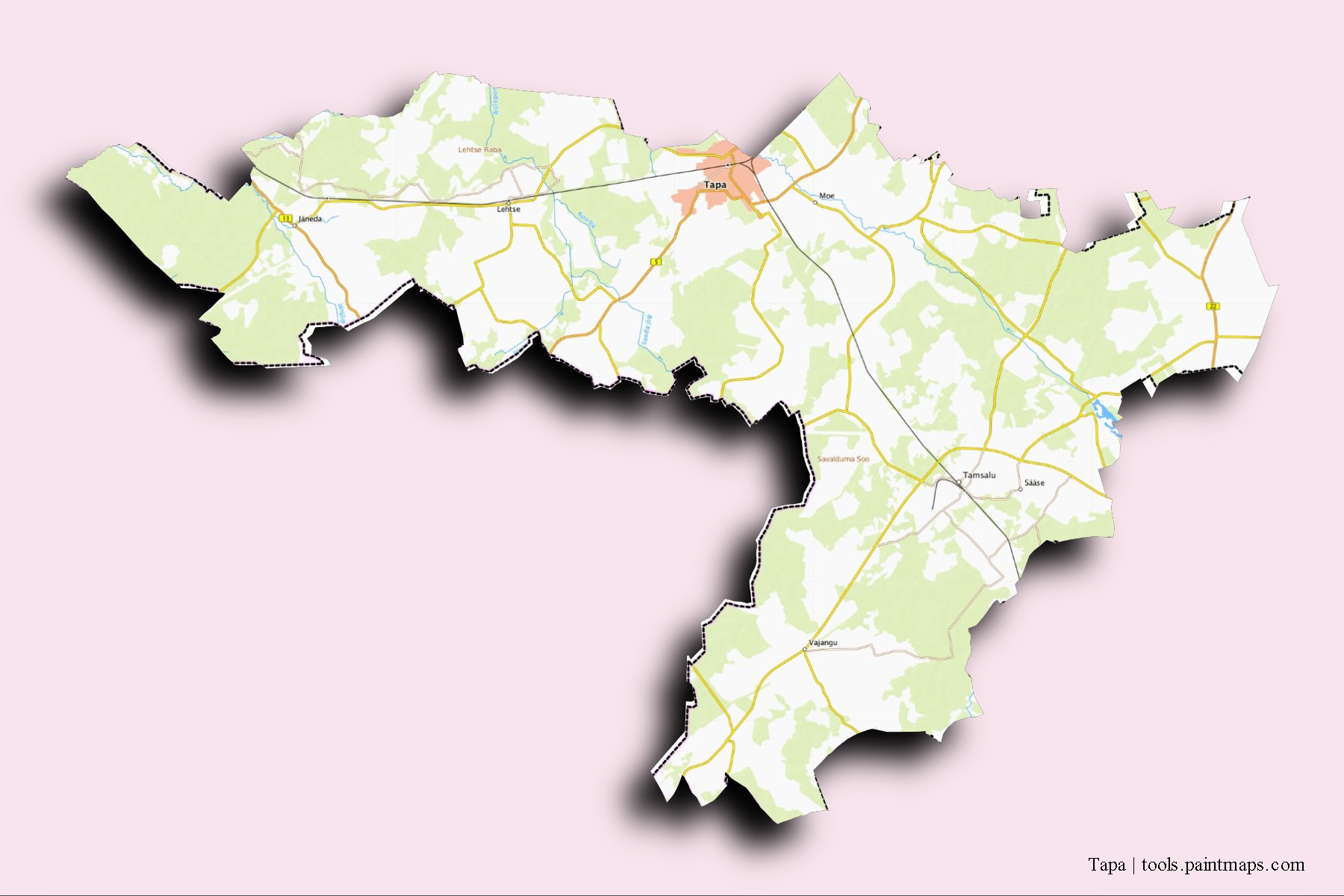 Tapa neighborhoods and villages map with 3D shadow effect