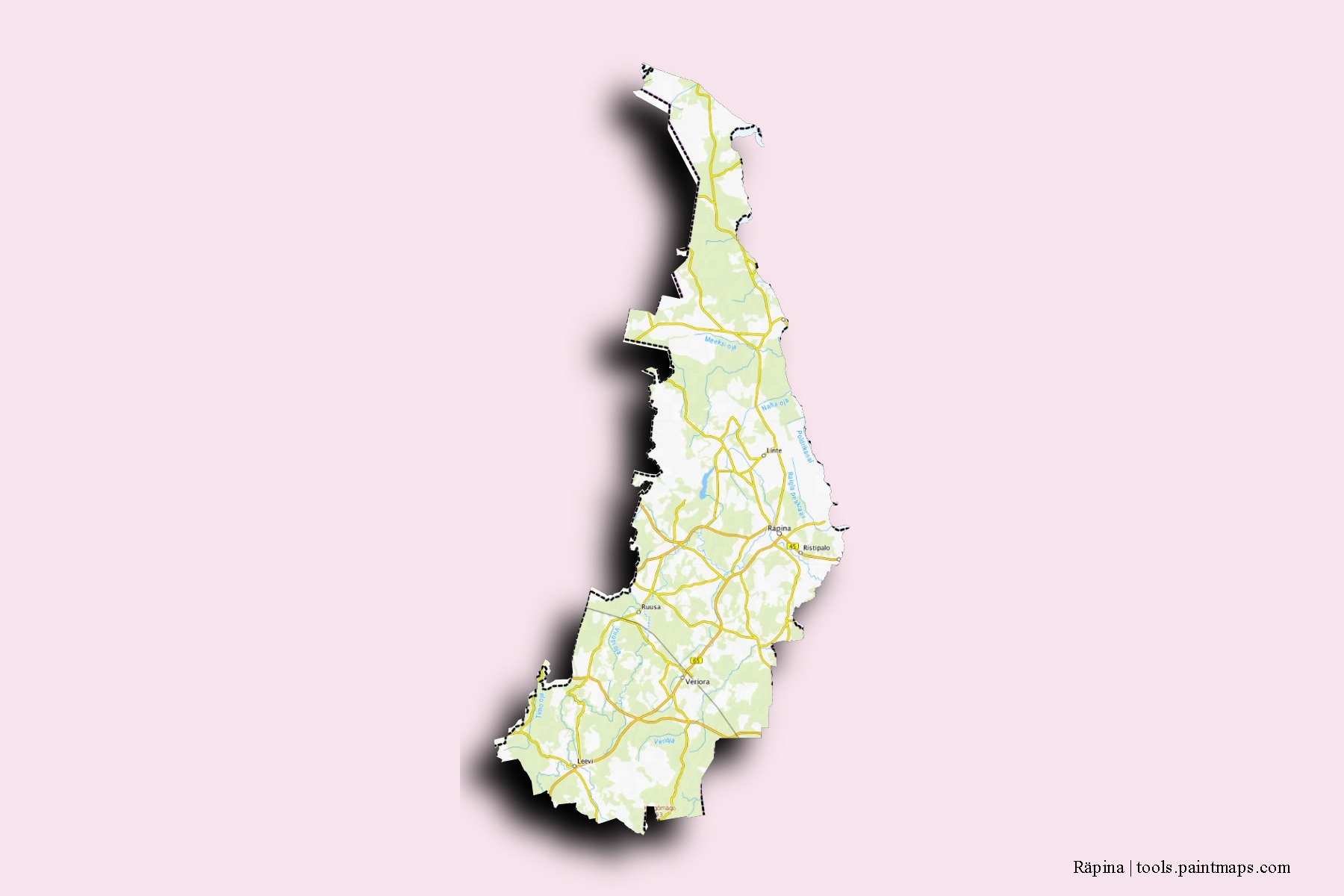 Mapa de barrios y pueblos de Räpina con efecto de sombra 3D