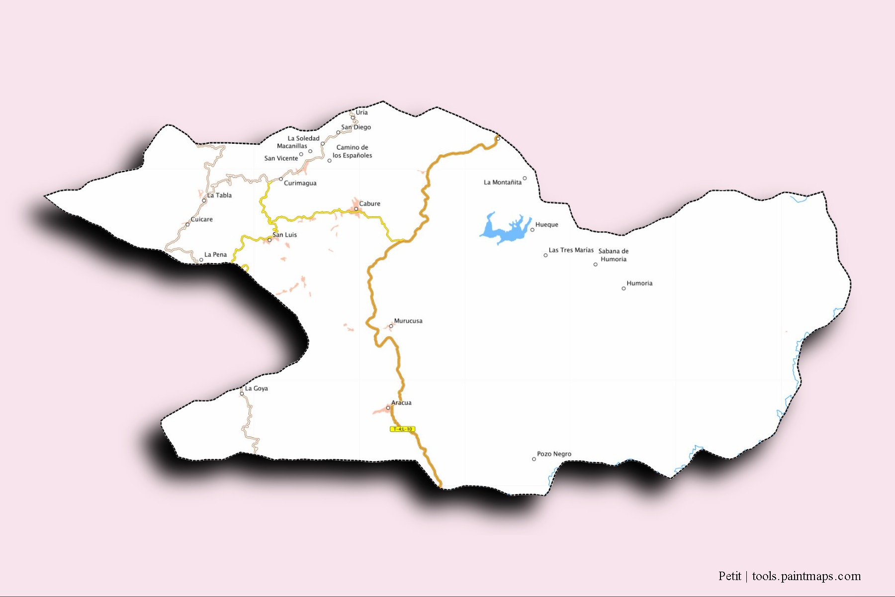 Mapa de barrios y pueblos de Petit con efecto de sombra 3D