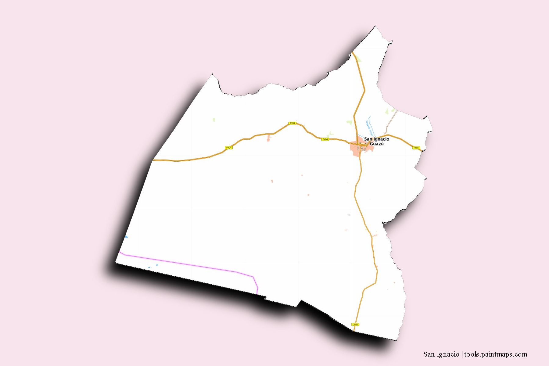 San Ignacio neighborhoods and villages map with 3D shadow effect