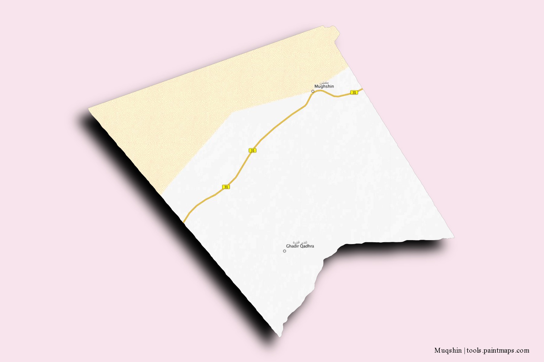 Mapa de barrios y pueblos de Muqshin con efecto de sombra 3D