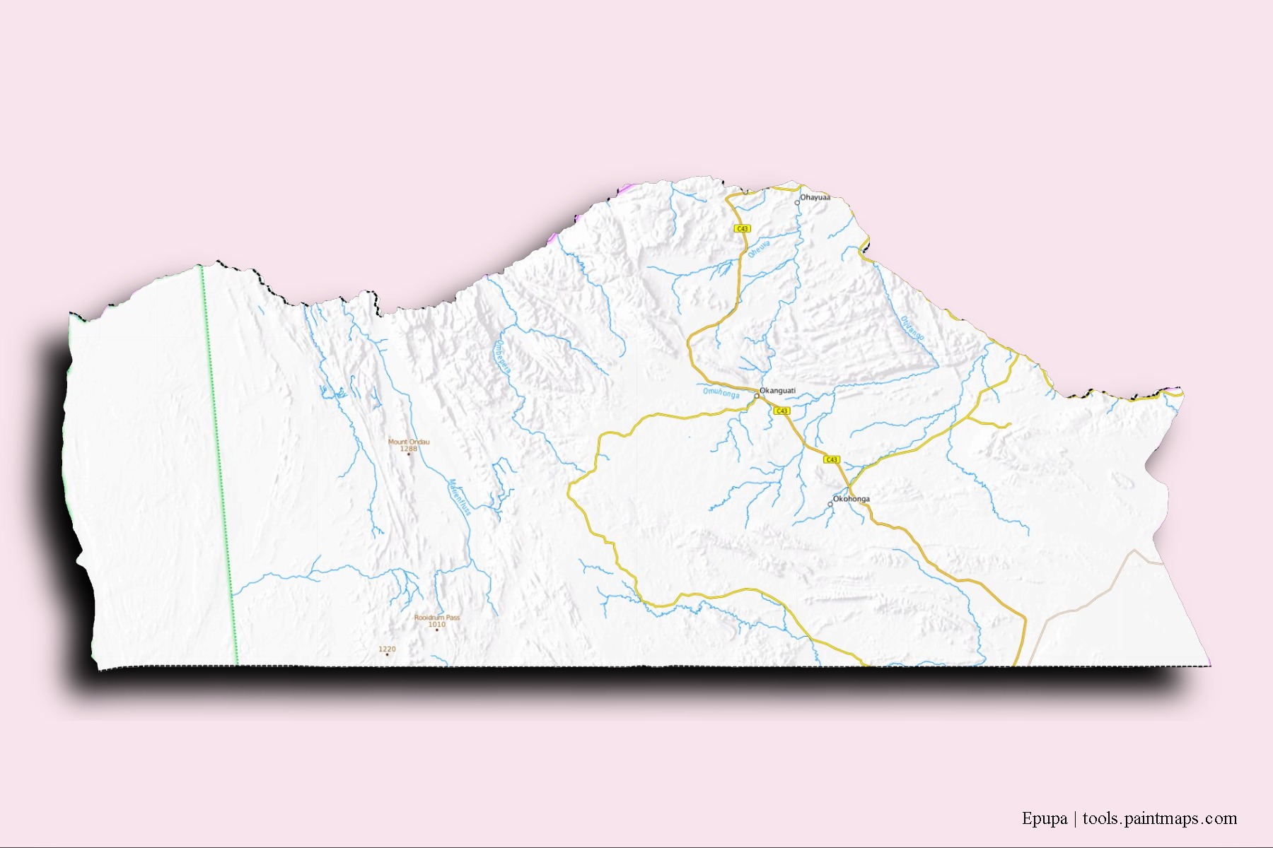 3D gölge efektli Epupa mahalleleri ve köyleri haritası