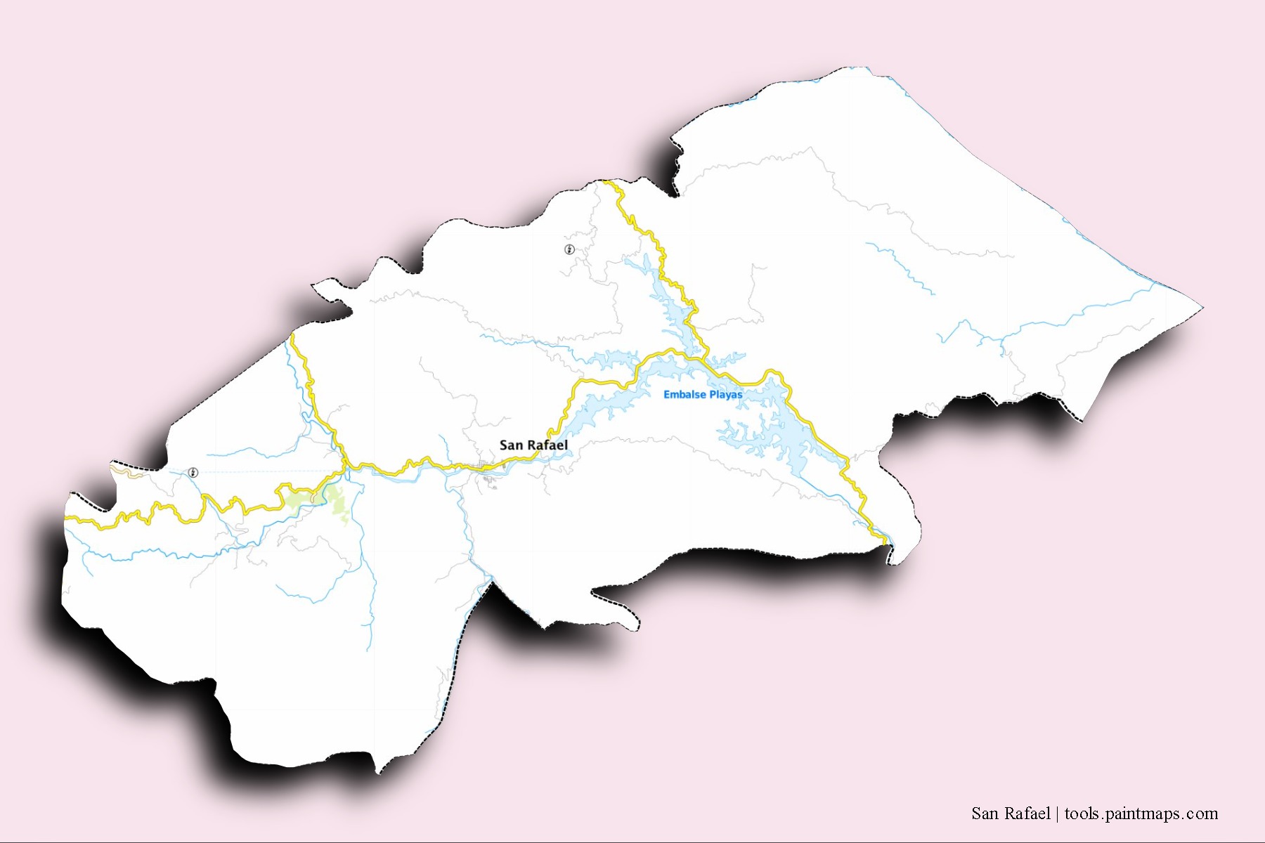 San Rafael neighborhoods and villages map with 3D shadow effect