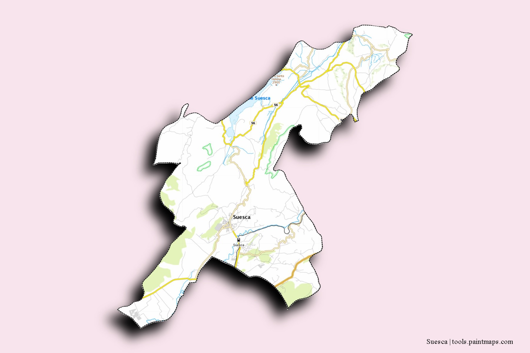 Mapa de barrios y pueblos de Suesca con efecto de sombra 3D