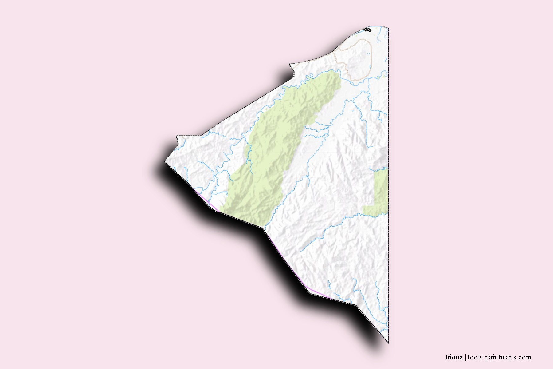 Mapa de barrios y pueblos de Iriona con efecto de sombra 3D