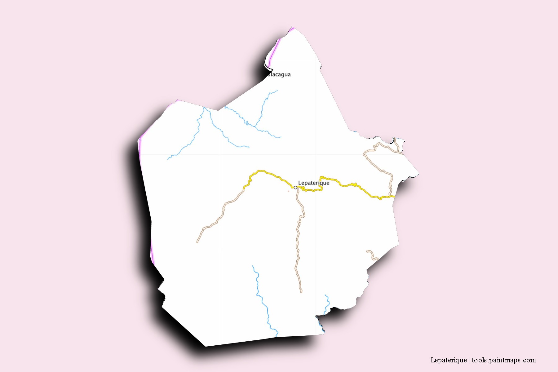 Mapa de barrios y pueblos de Lepaterique con efecto de sombra 3D