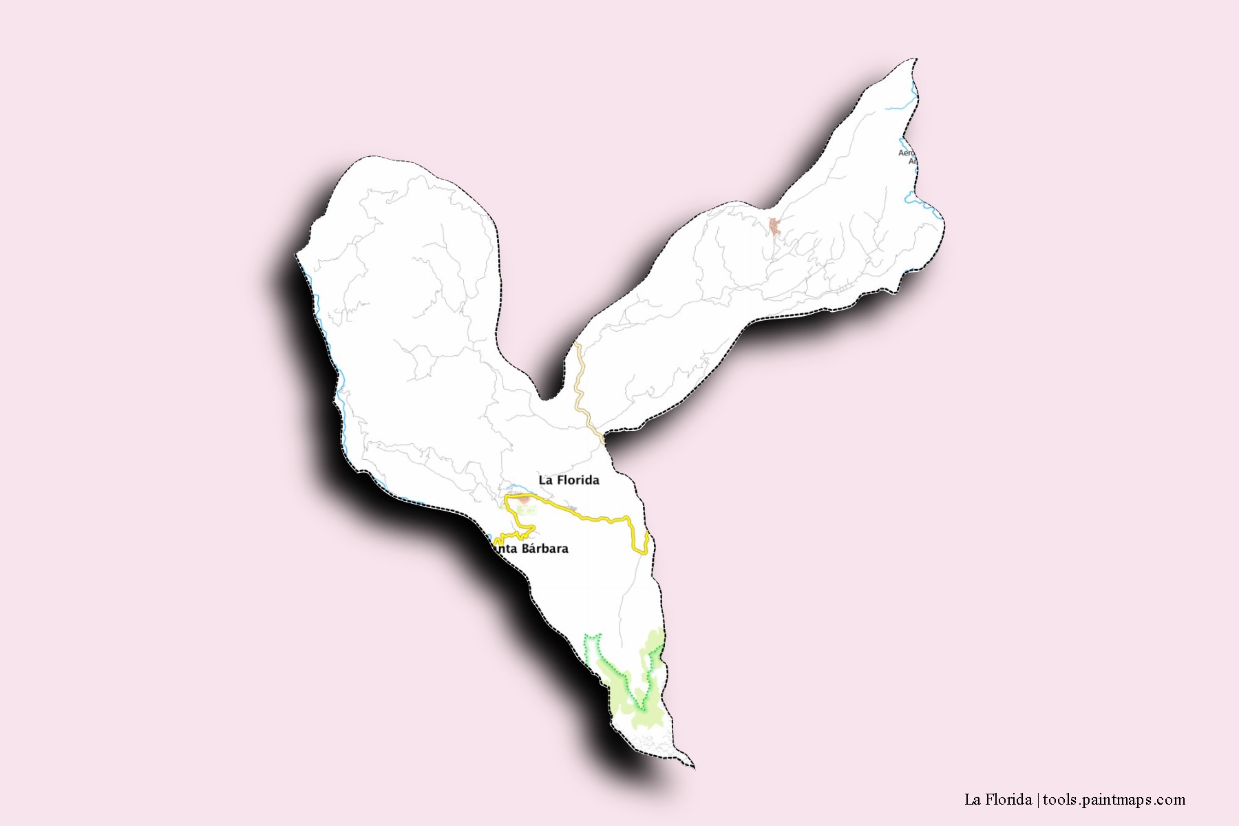 Mapa de barrios y pueblos de La Florida con efecto de sombra 3D