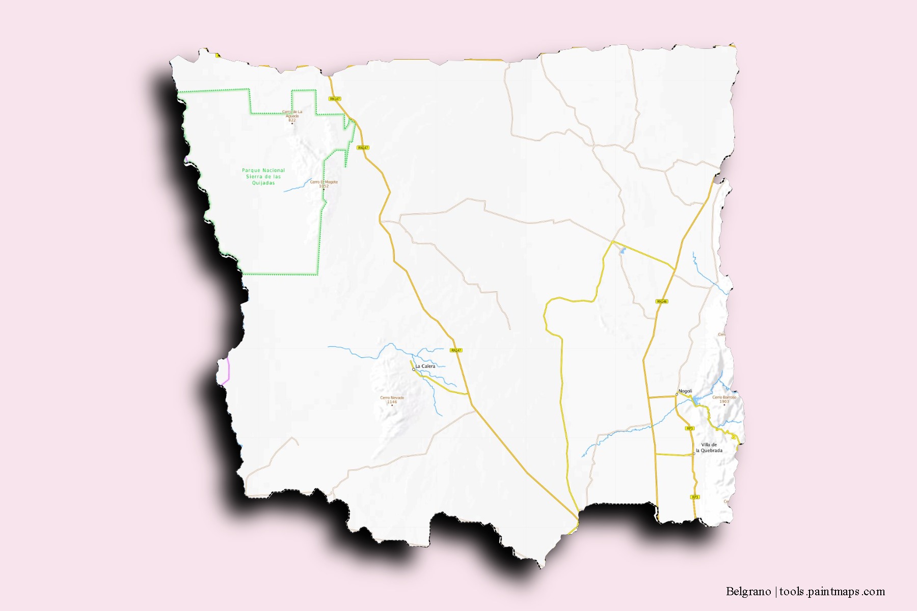 Mapa de barrios y pueblos de Belgrano con efecto de sombra 3D