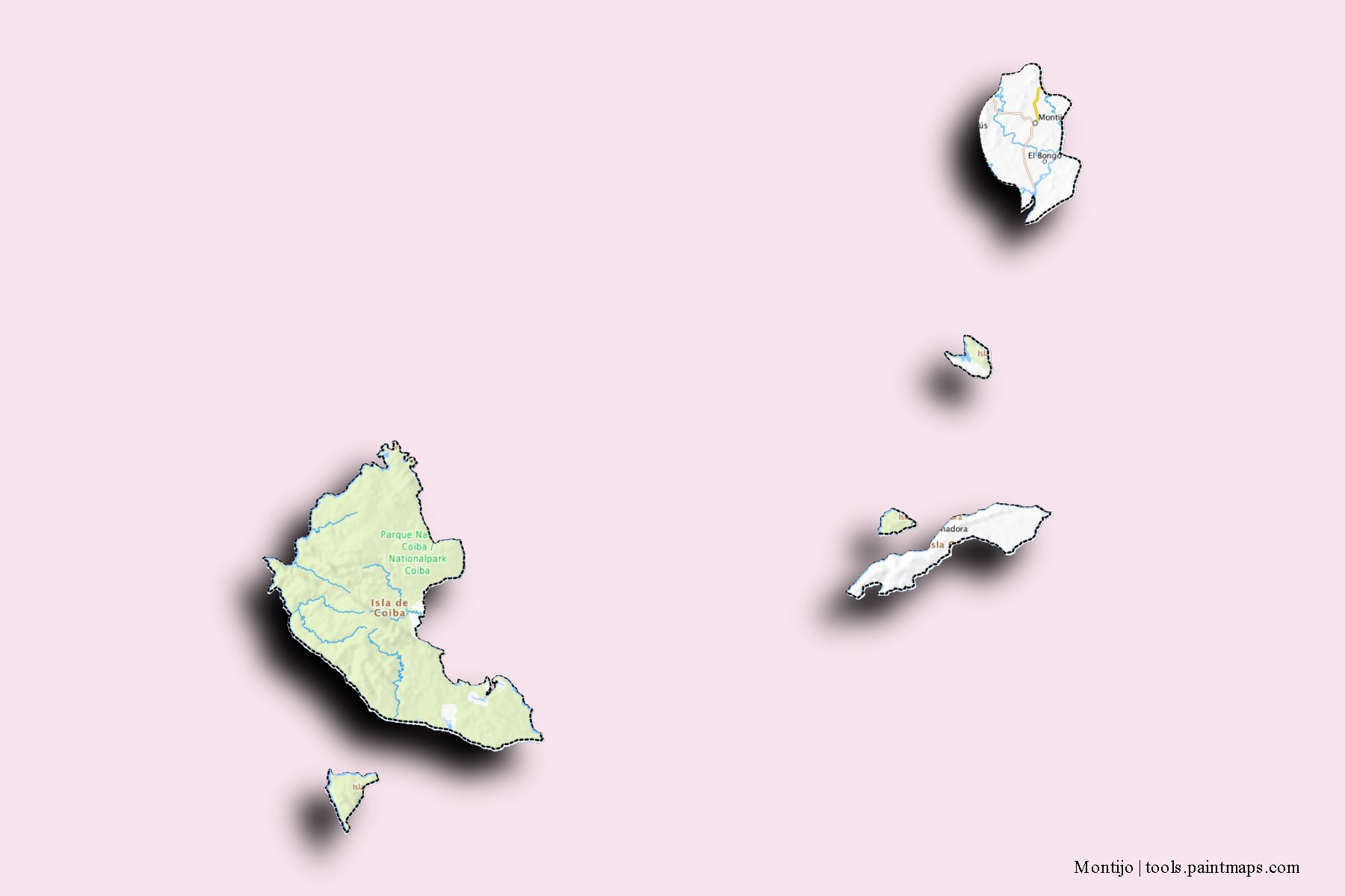 Mapa de barrios y pueblos de Montijo con efecto de sombra 3D