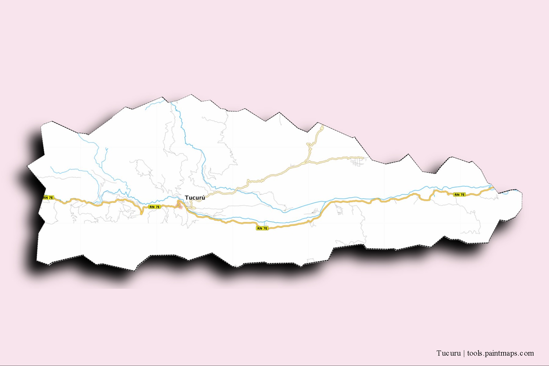 Mapa de barrios y pueblos de Tucuru con efecto de sombra 3D