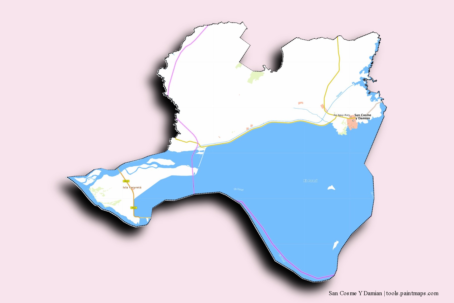 Mapa de barrios y pueblos de San Cosme Y Damian con efecto de sombra 3D