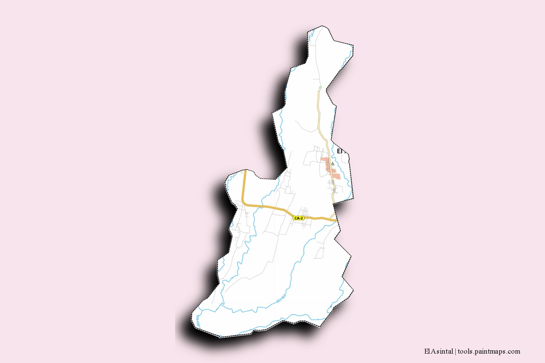 Mapa de barrios y pueblos de El Asintal con efecto de sombra 3D