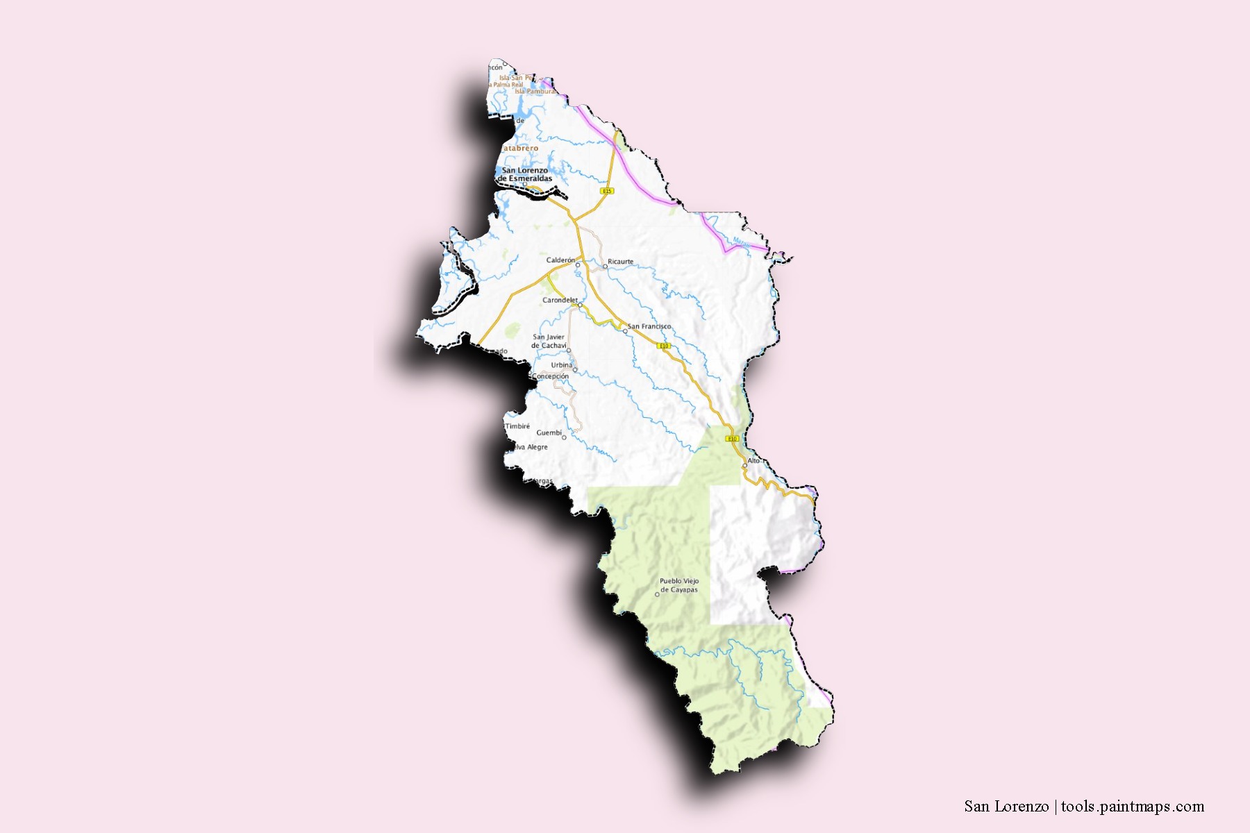 Mapa de barrios y pueblos de San Lorenzo con efecto de sombra 3D