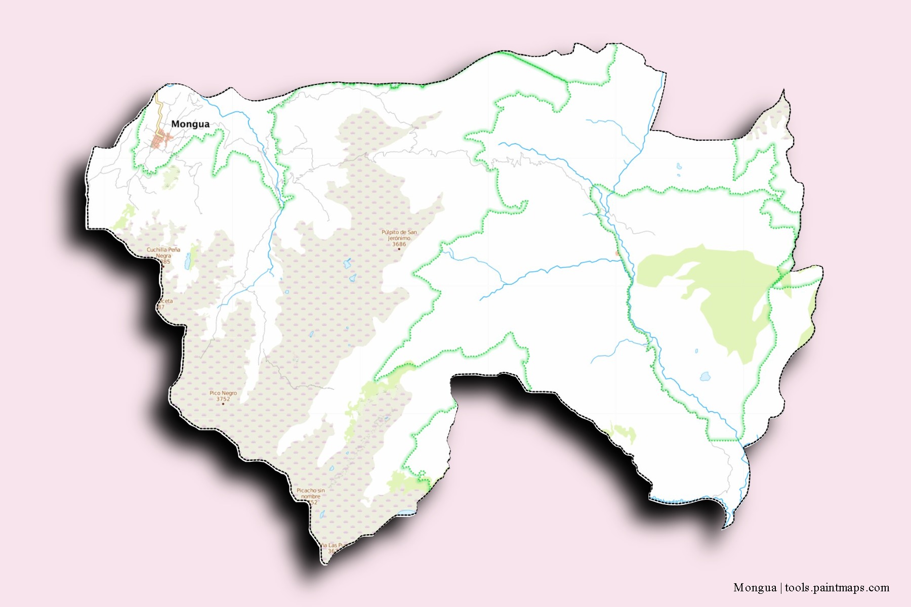 Mongua neighborhoods and villages map with 3D shadow effect