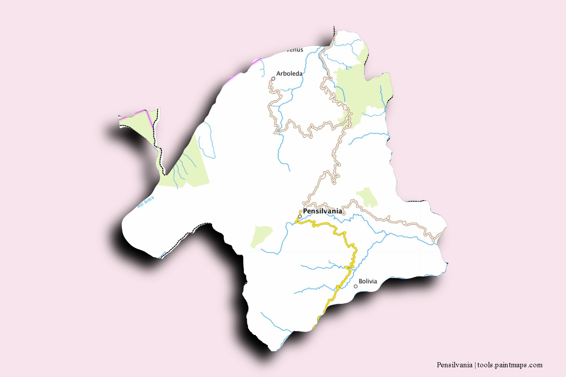 Mapa de barrios y pueblos de Pensilvania con efecto de sombra 3D