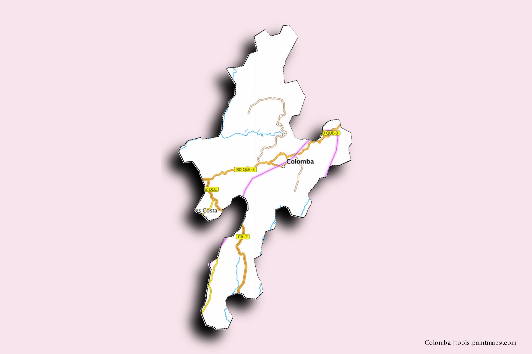 Mapa de barrios y pueblos de Colomba con efecto de sombra 3D