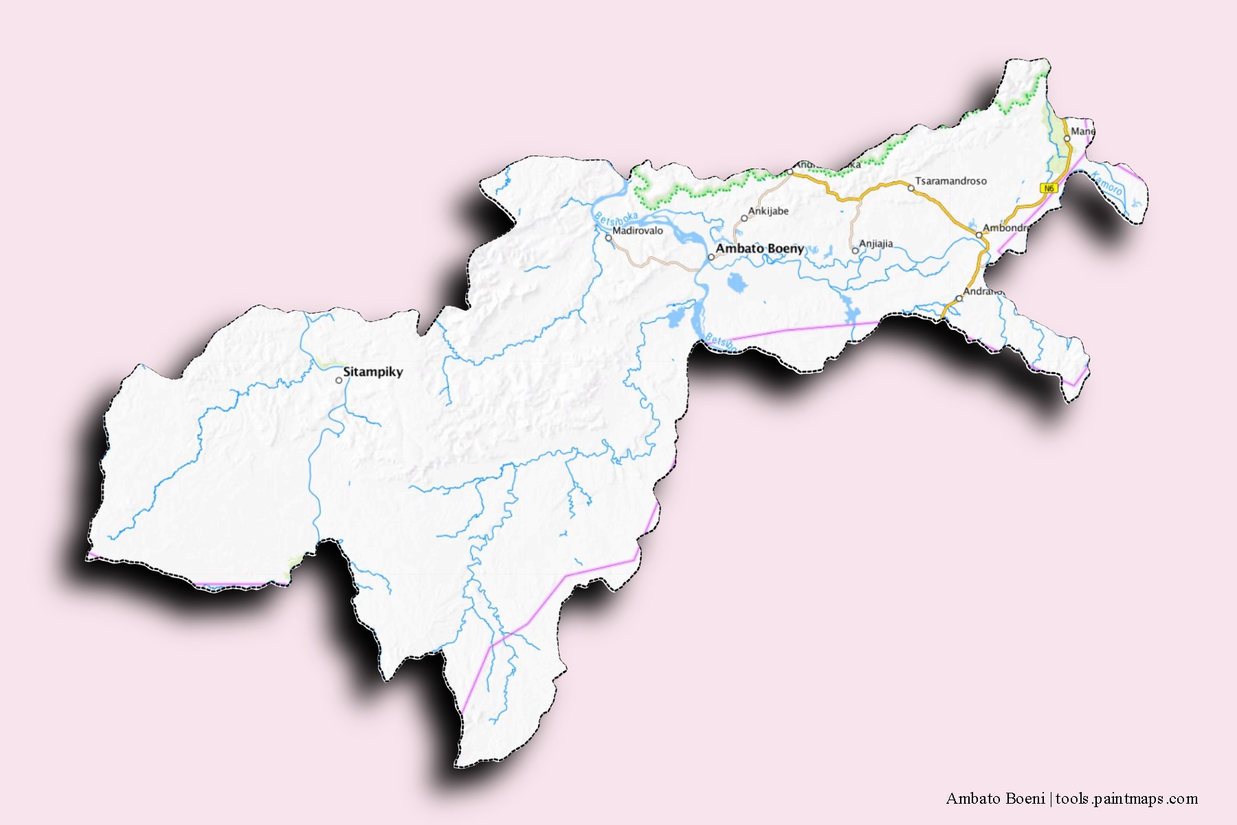 Ambatoboeny neighborhoods and villages map with 3D shadow effect