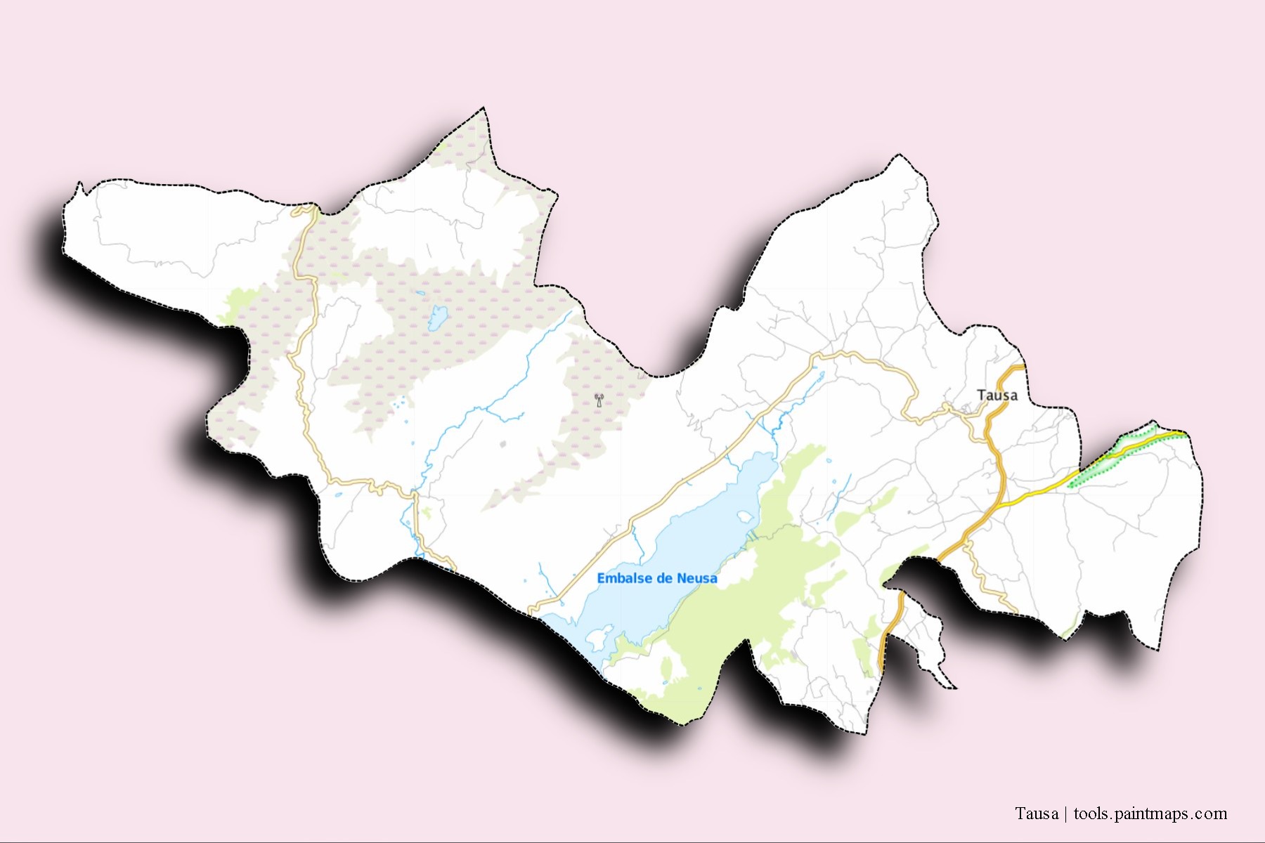 Tausa neighborhoods and villages map with 3D shadow effect