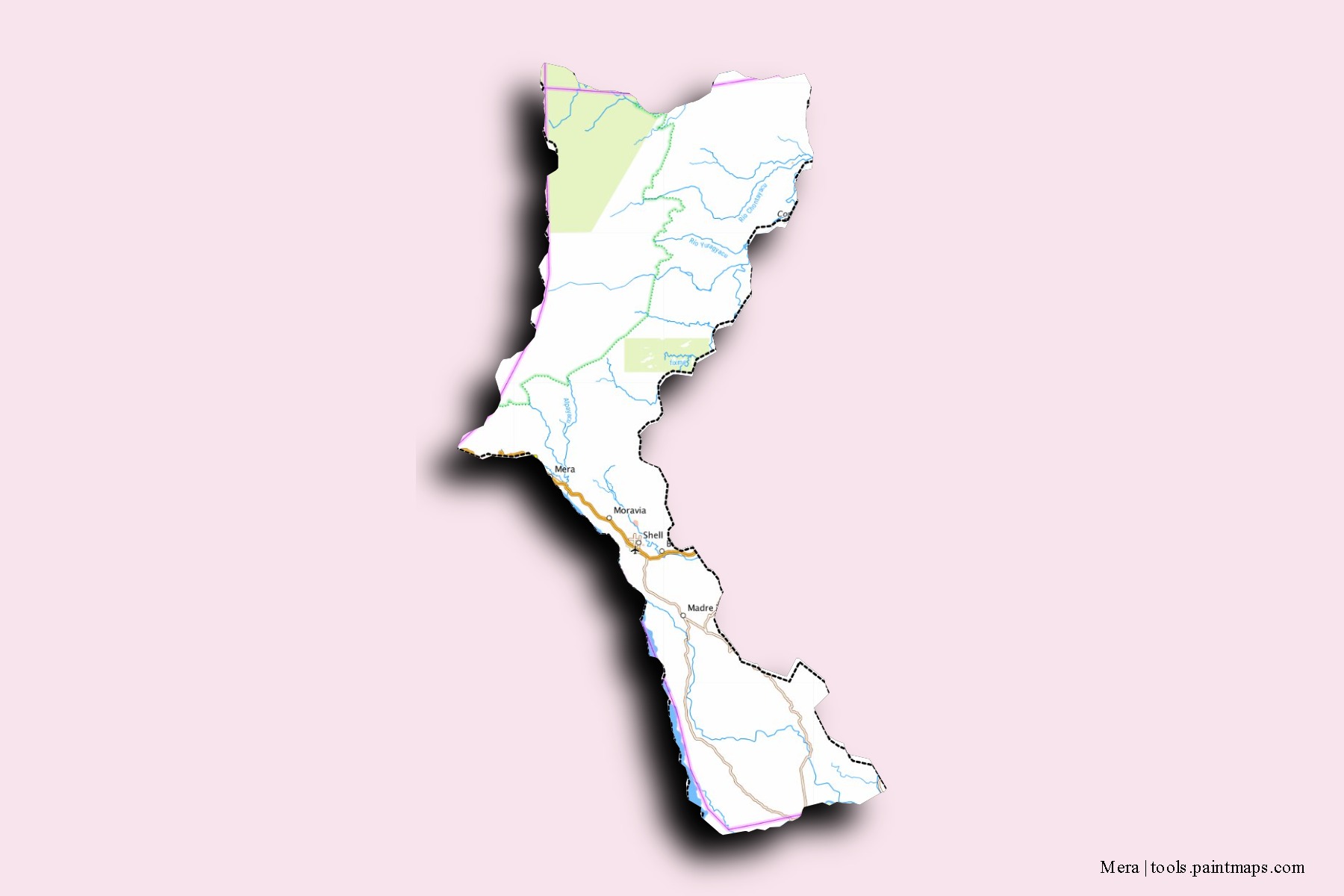 Mapa de barrios y pueblos de Mera con efecto de sombra 3D