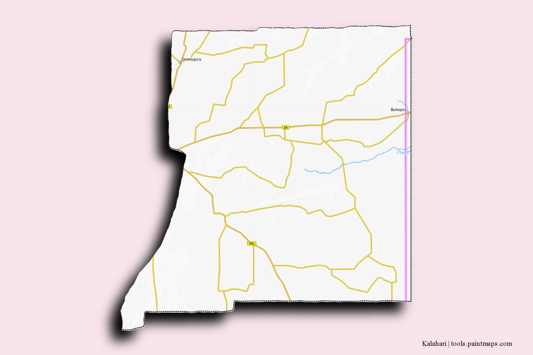 Kalahari neighborhoods and villages map with 3D shadow effect