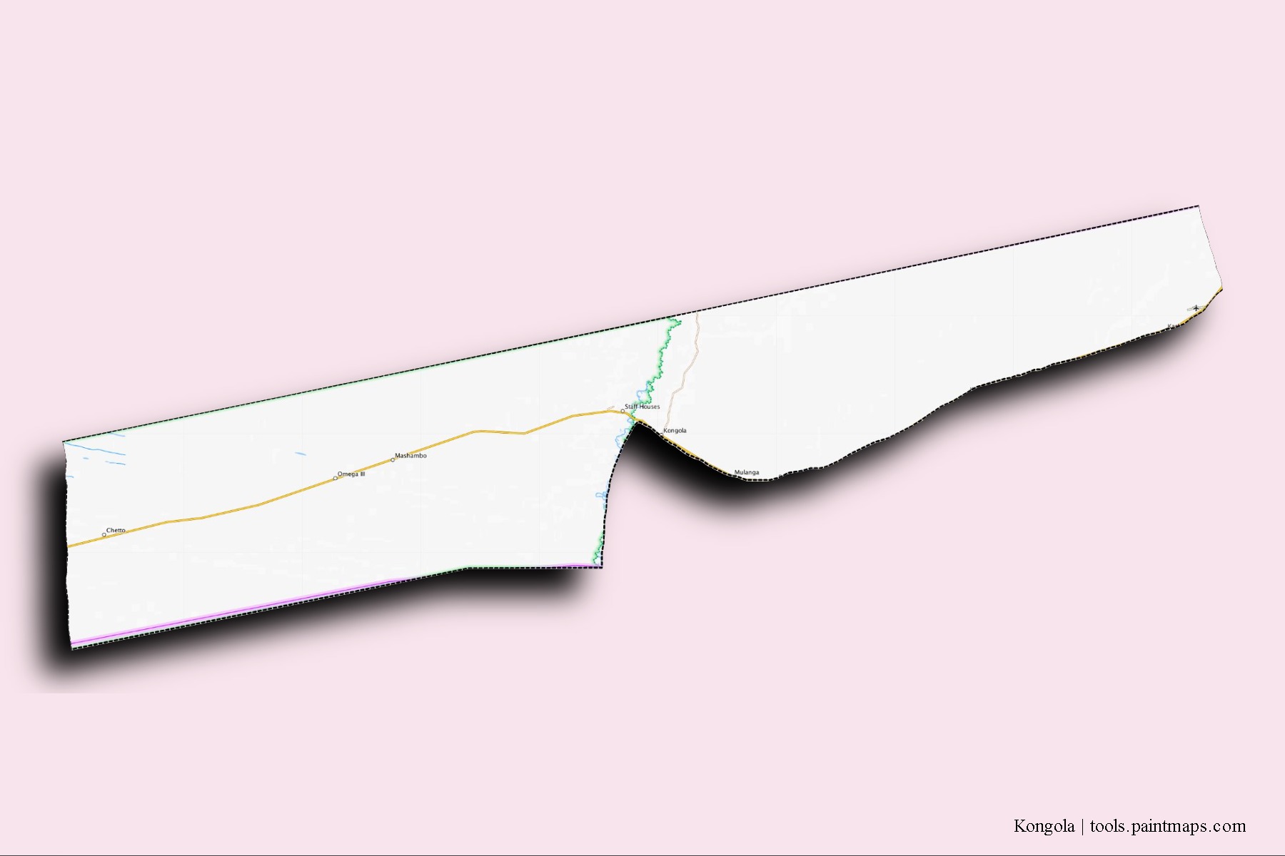 Kongola neighborhoods and villages map with 3D shadow effect