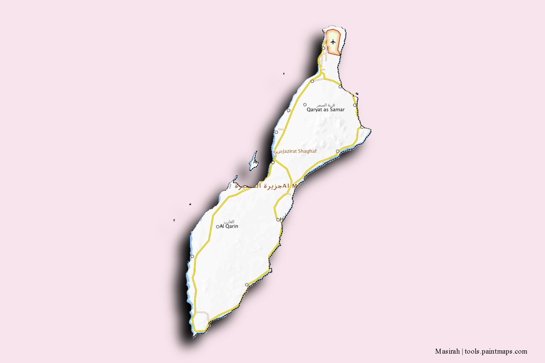 Masirah neighborhoods and villages map with 3D shadow effect