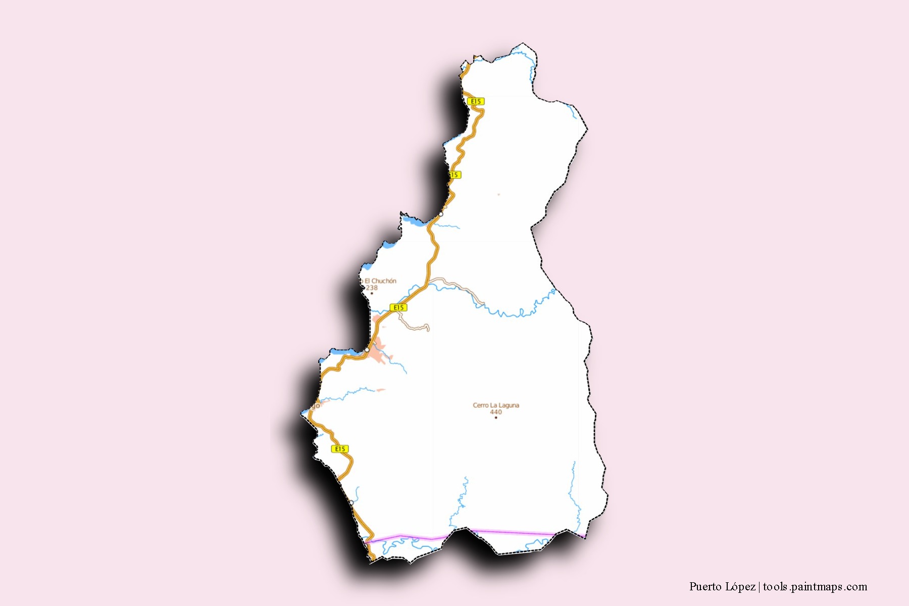 Mapa de barrios y pueblos de Puerto López con efecto de sombra 3D