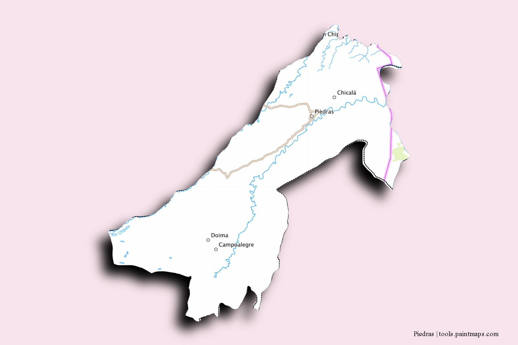 Mapa de barrios y pueblos de Piedras con efecto de sombra 3D