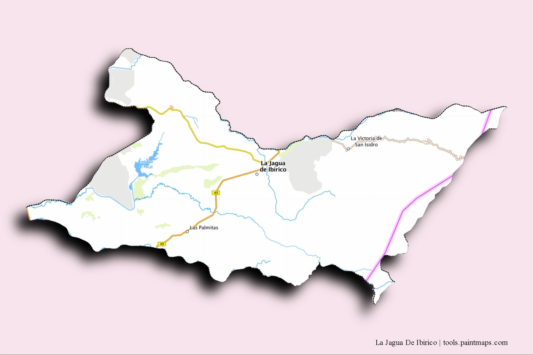 Mapa de barrios y pueblos de La Jagua De Ibirico con efecto de sombra 3D