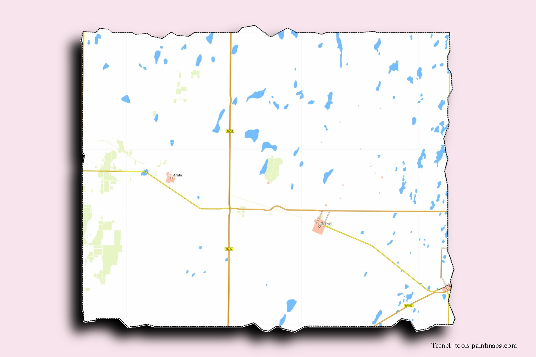 Trenel neighborhoods and villages map with 3D shadow effect