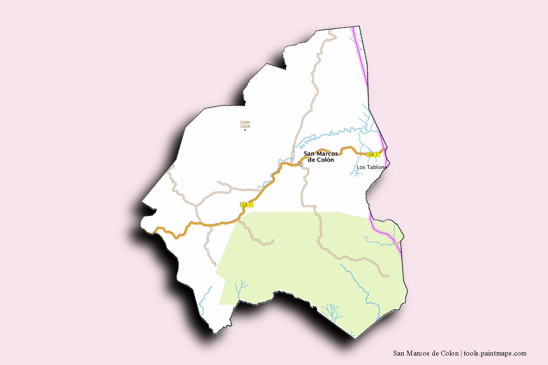 San Marcos de Colón neighborhoods and villages map with 3D shadow effect