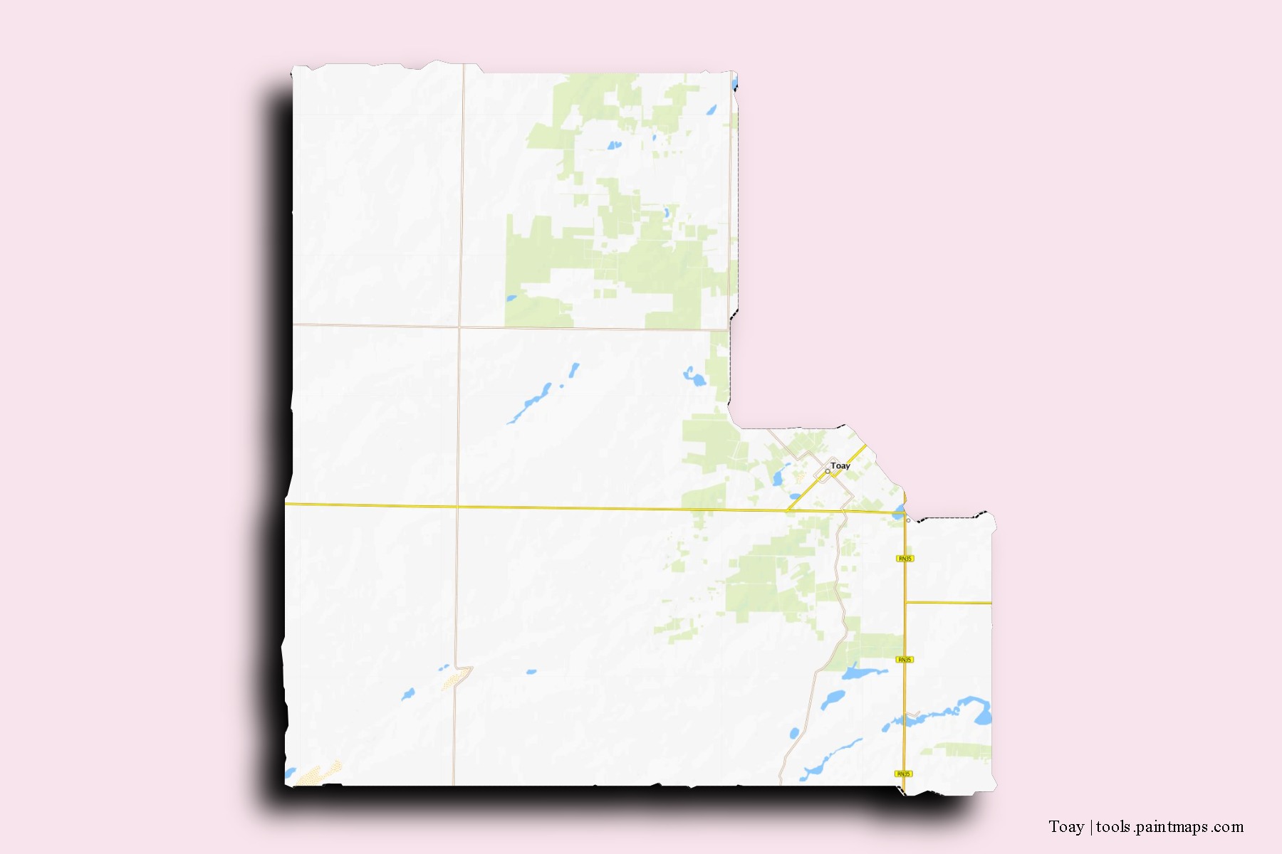 Toay neighborhoods and villages map with 3D shadow effect