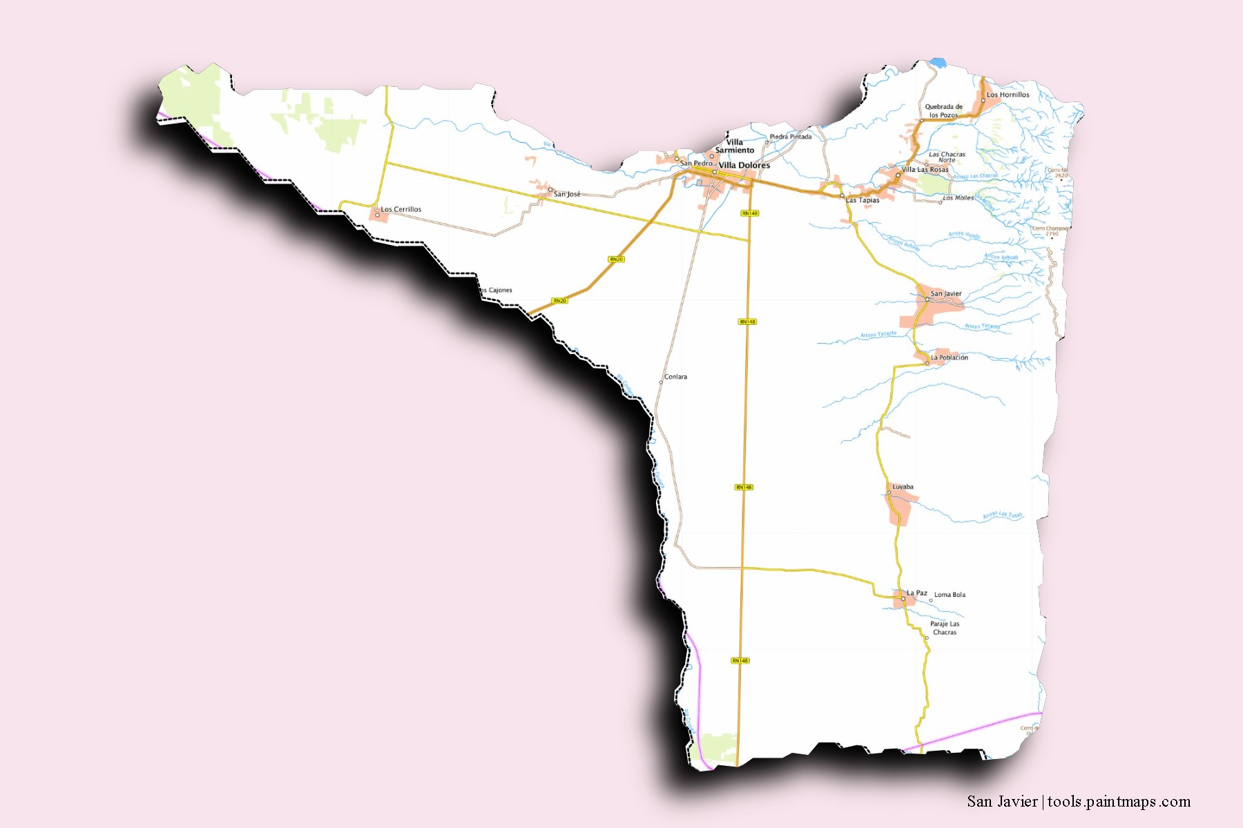 San Javier neighborhoods and villages map with 3D shadow effect