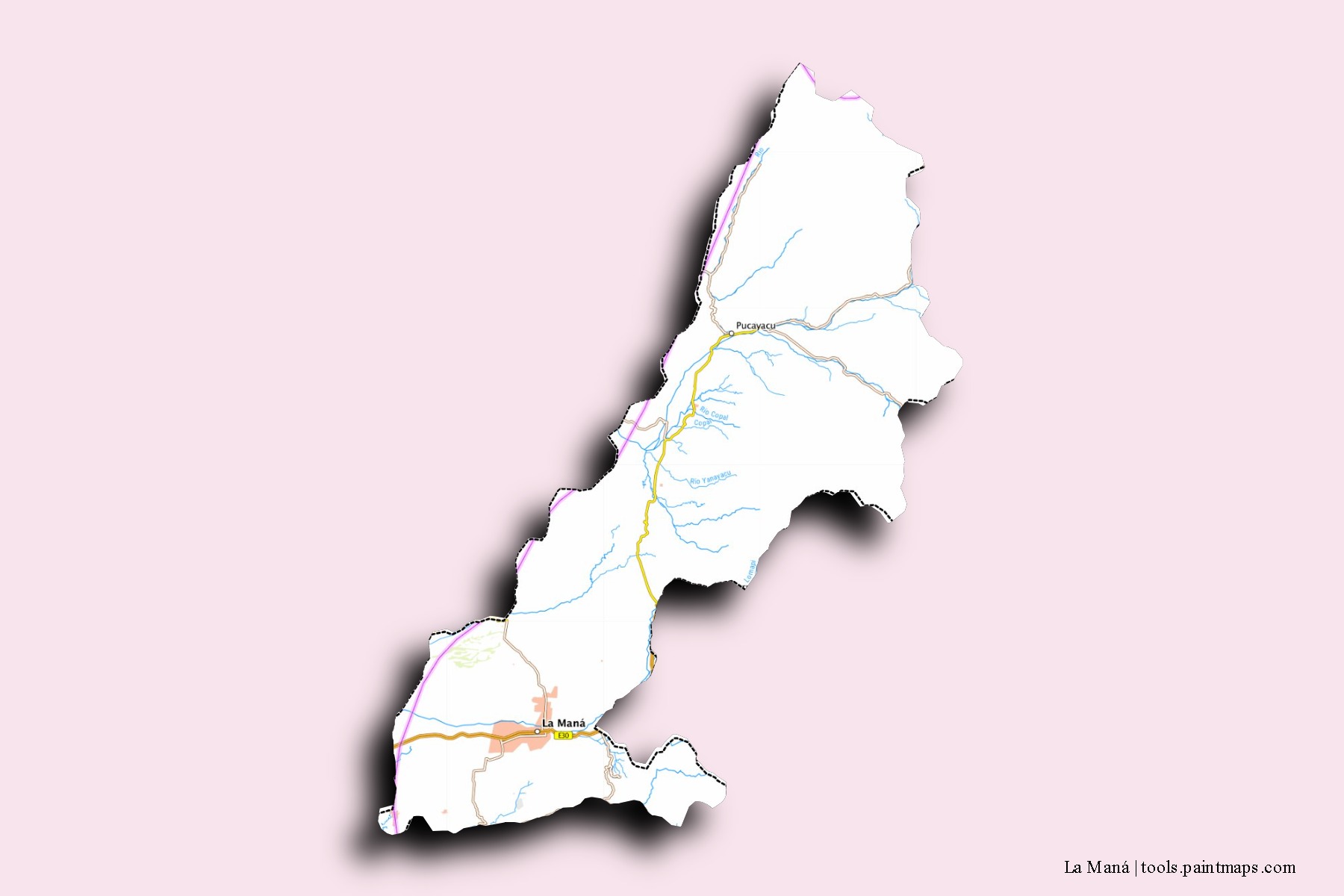 Mapa de barrios y pueblos de La Maná con efecto de sombra 3D