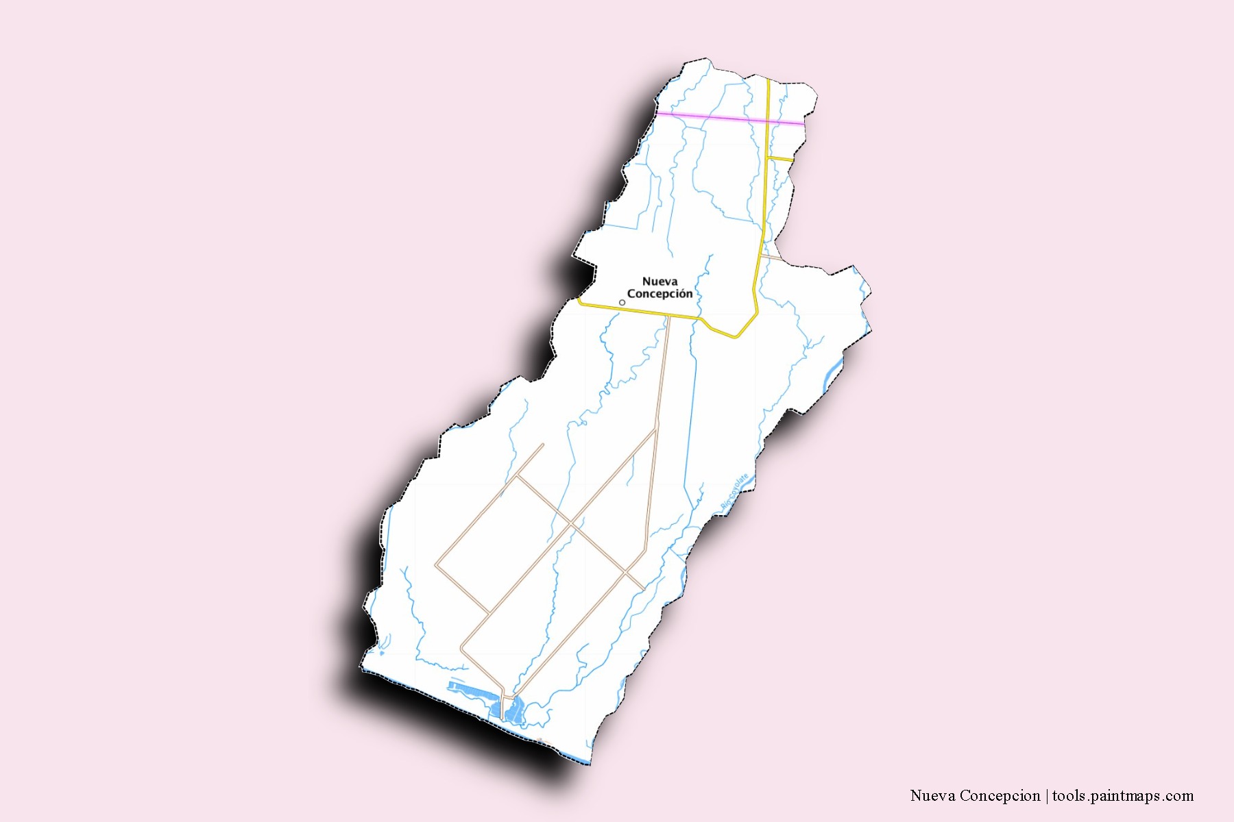 Mapa de barrios y pueblos de Nueva Concepcion con efecto de sombra 3D