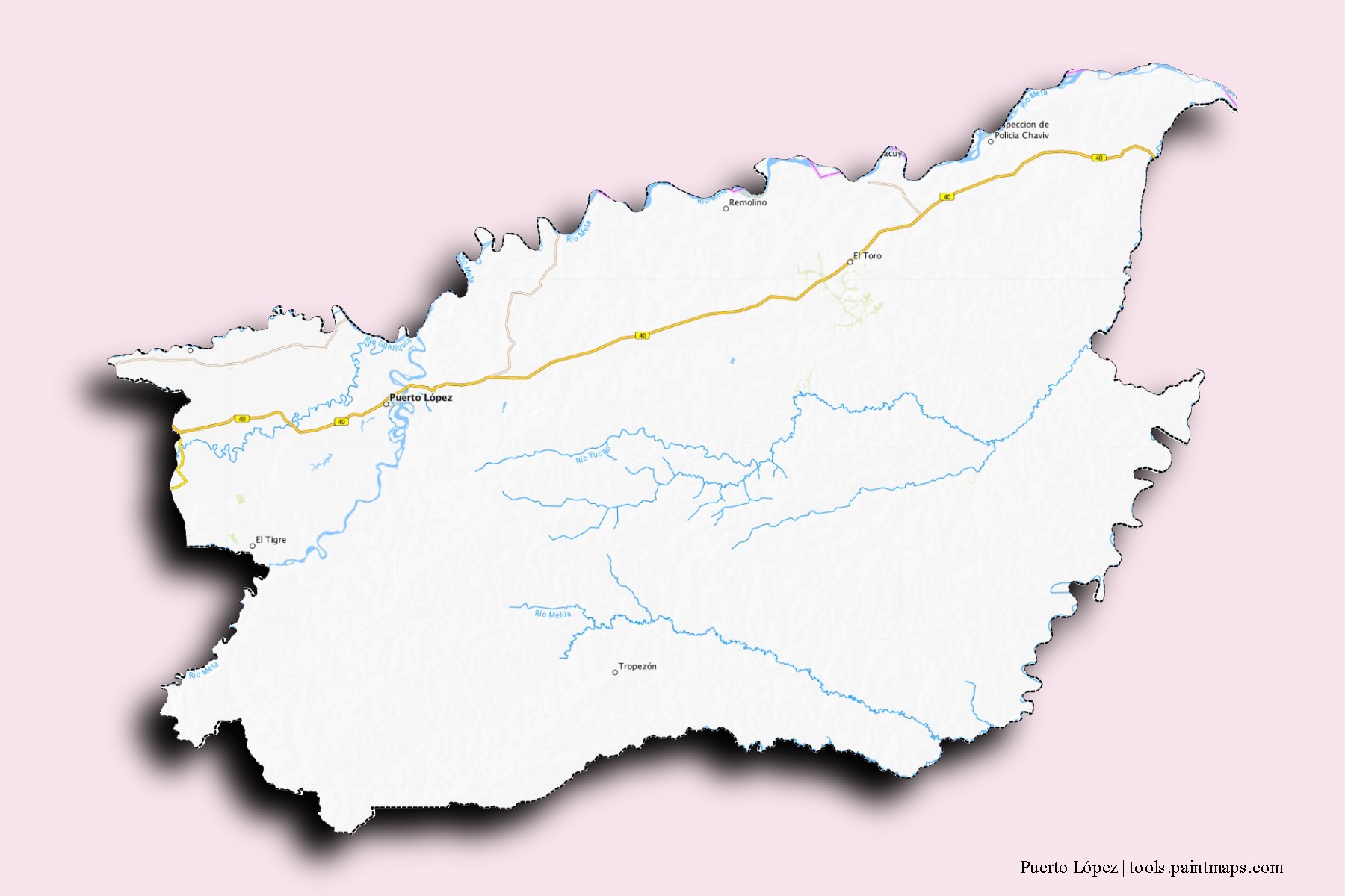 Puerto López neighborhoods and villages map with 3D shadow effect